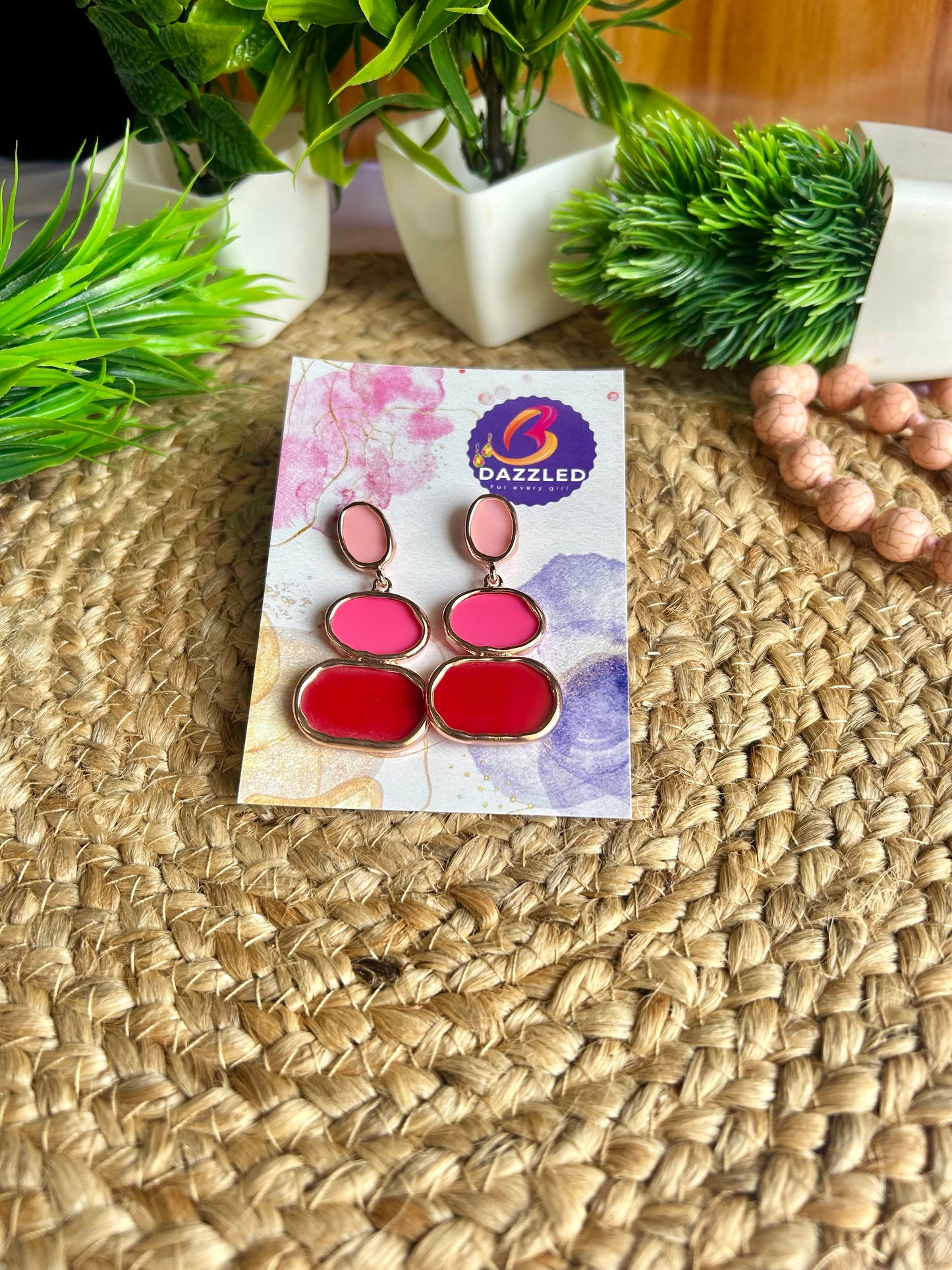 Pink maroon resin drop earrings