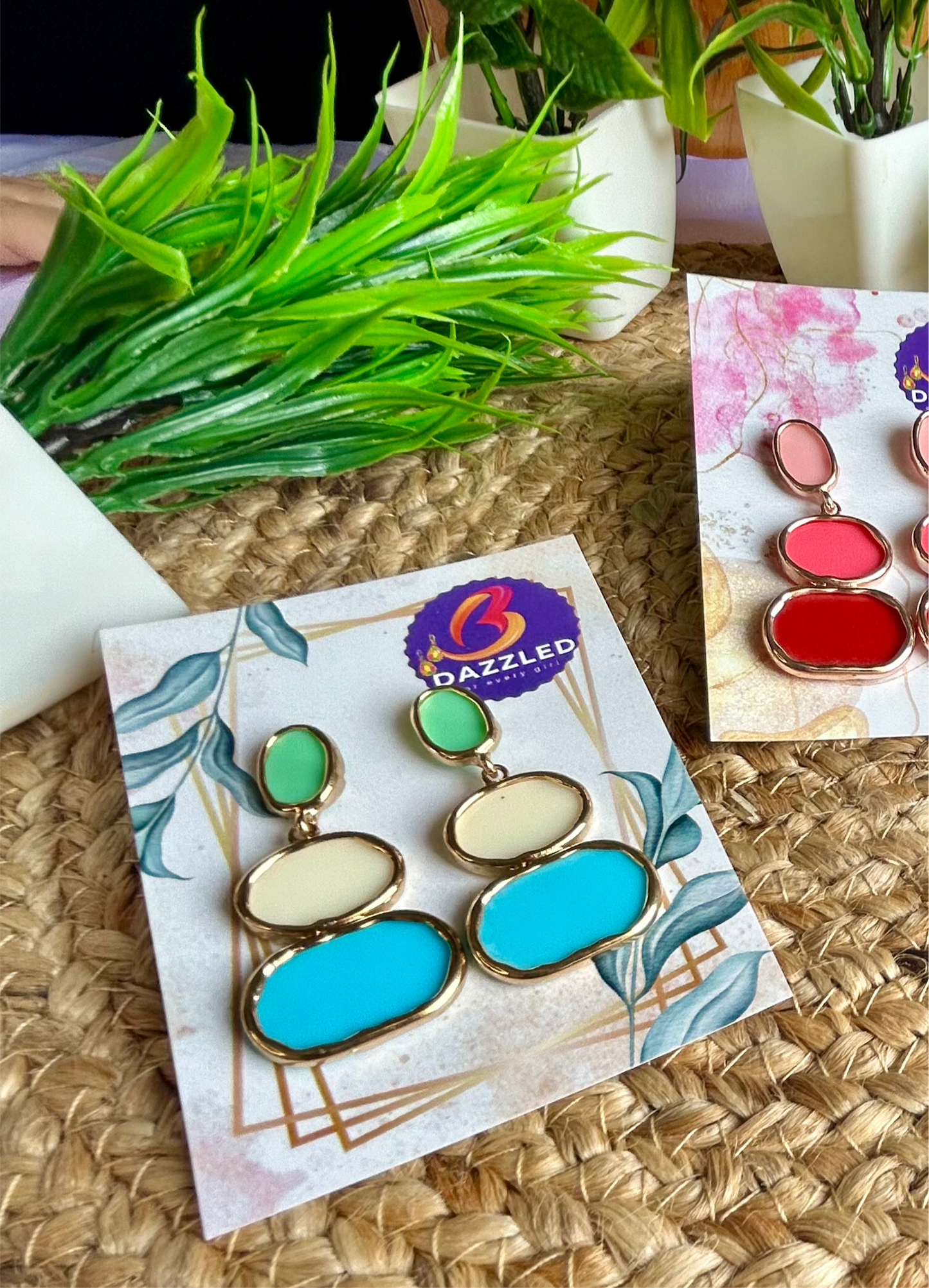 Green blue resin drop earrings