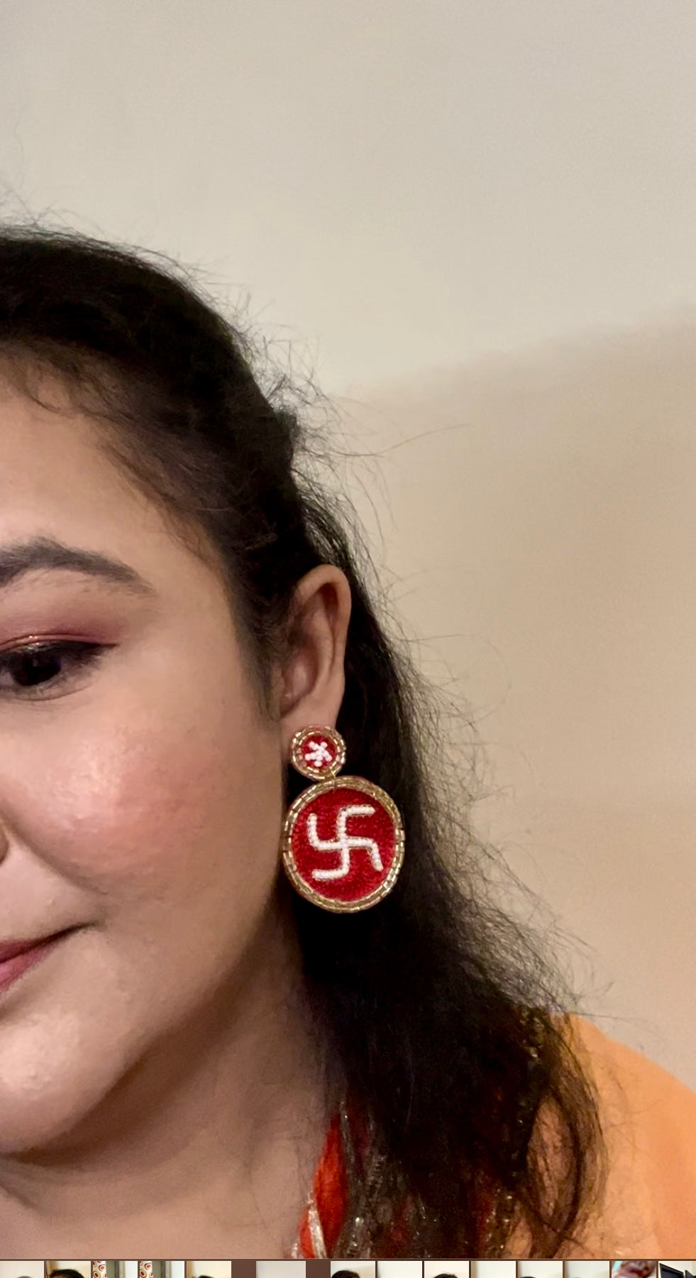 Swastik red handmade beaded earrings
