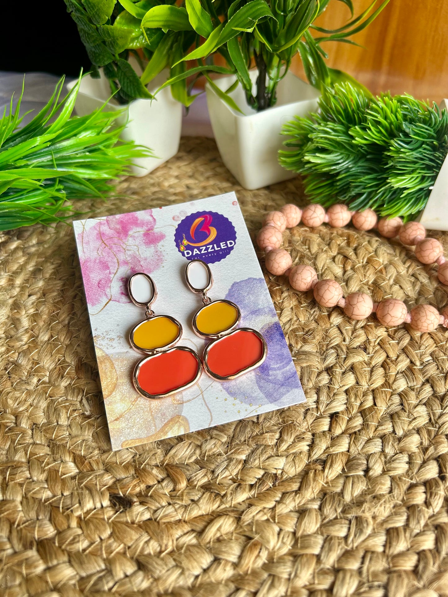 Orange yellow resin drop earrings