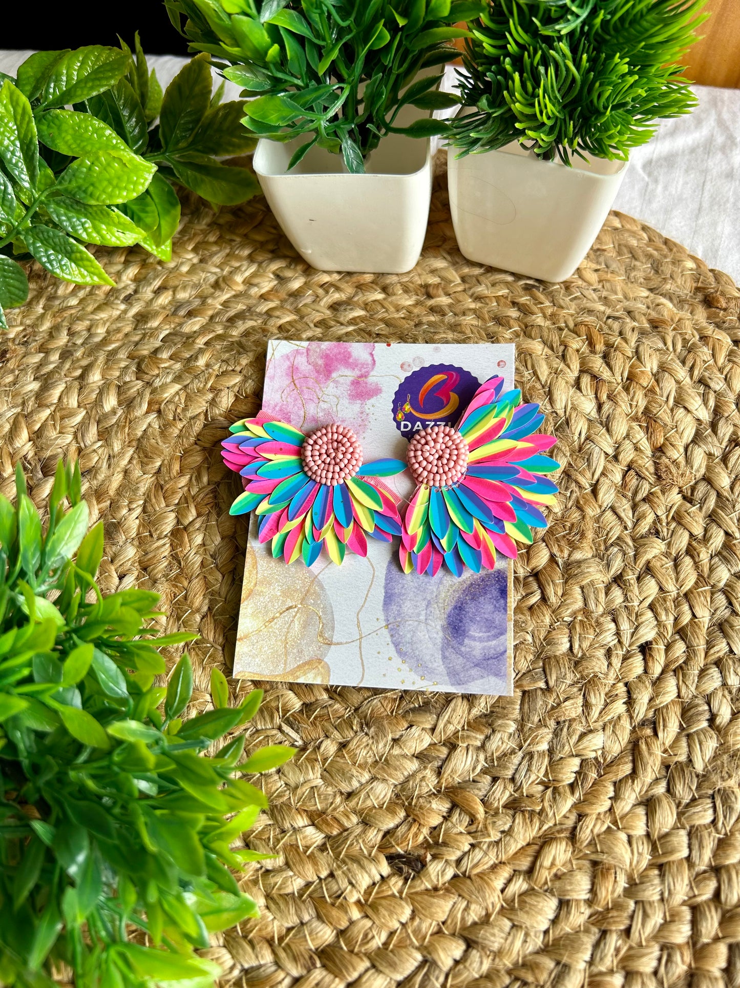Multi colour daisy handmade beaded earrings