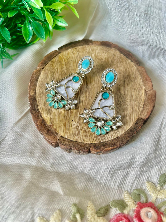 Resin drop earrings in aqua color