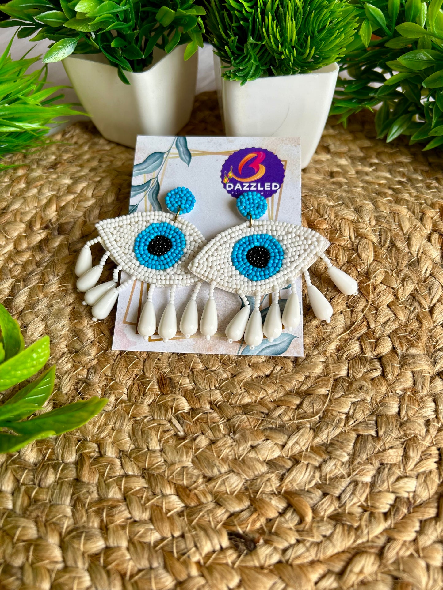 Boho evil eye handmade beaded earrings