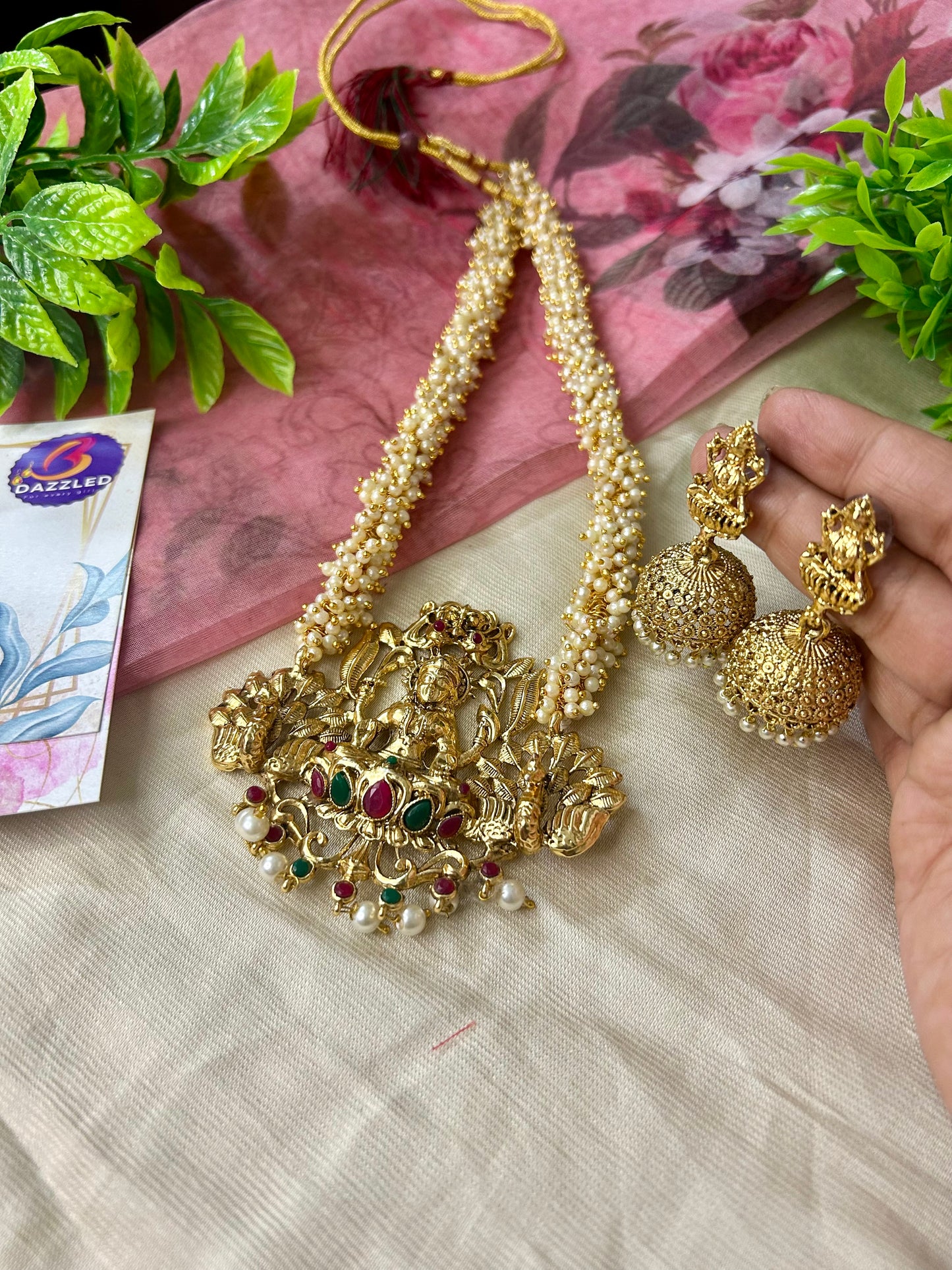 Maa laxmi long necklace with earrings