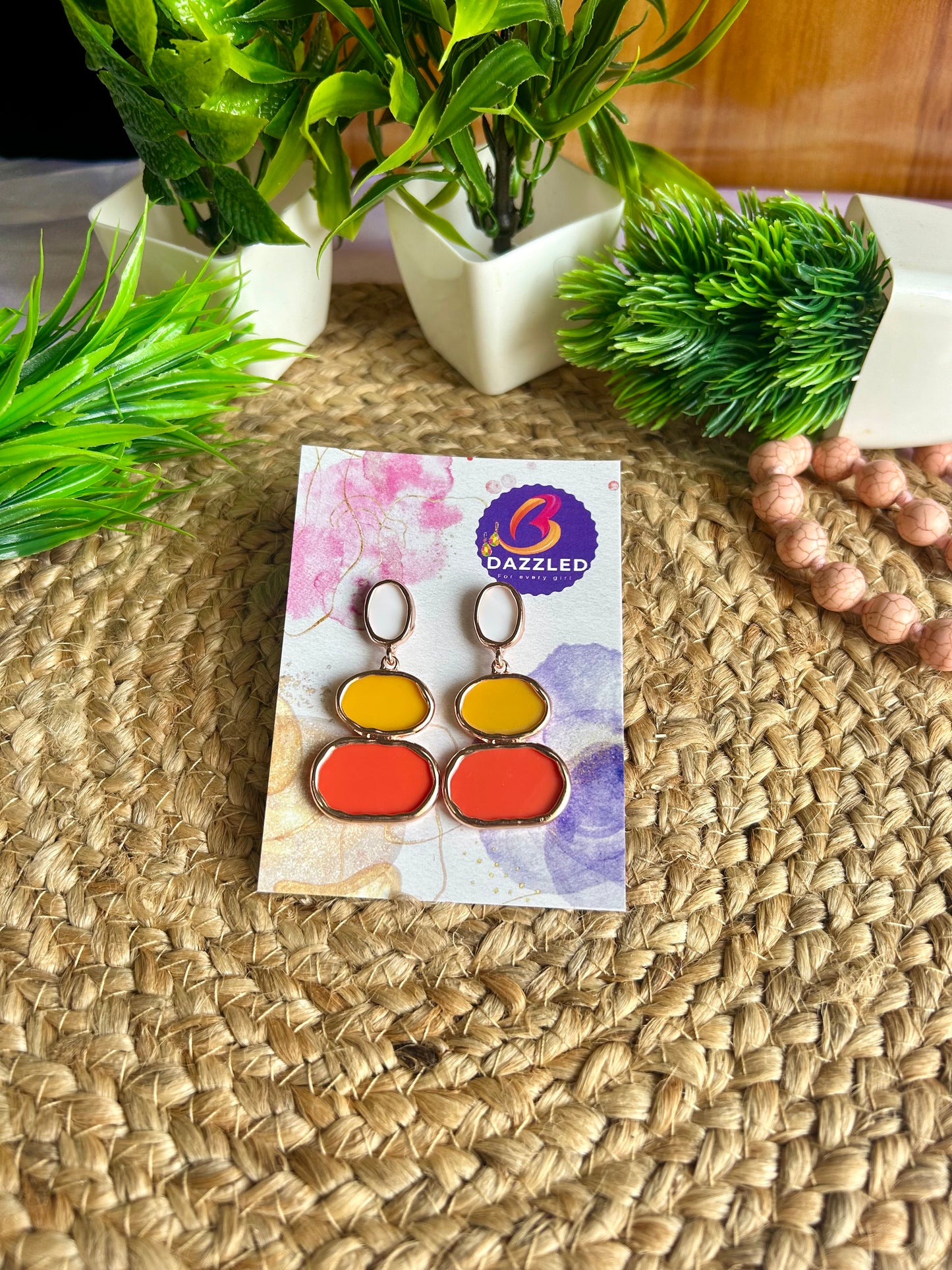 Orange yellow resin drop earrings